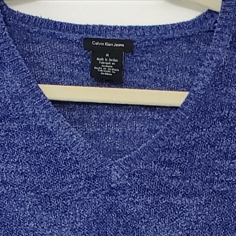 Calvin Klein Jeans Sweater Boucle Blue V-neck Pullover Textured Knit Top Medium - Picture 6 of 6